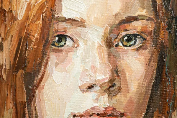 Oljemålning. Porträtt av en rödhårig flicka. — Stockfoto