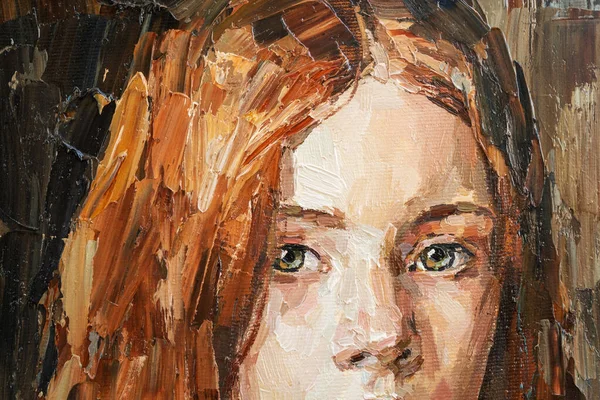 Pintura a óleo. Retrato de uma menina ruiva. — Fotografia de Stock