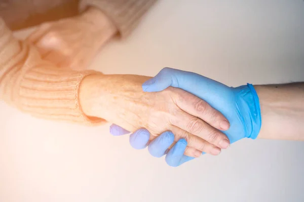 Handshake, caring, trust, treatment and support. — Stock Photo, Image