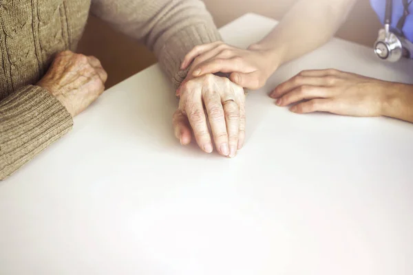 Handshake, caring, trust, treatment and support. — Stock Photo, Image