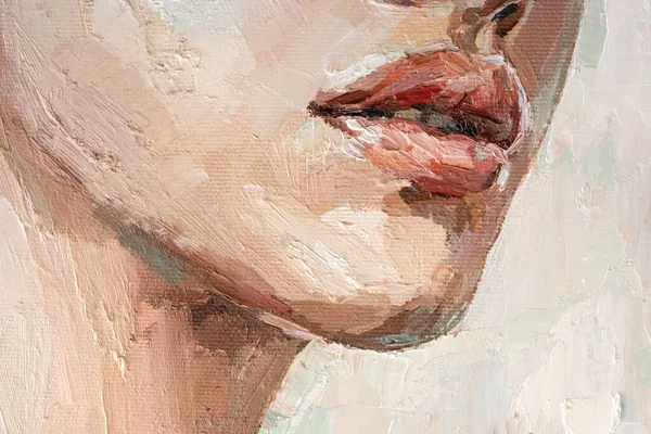 .Frammento di un ritratto di una giovane bella ragazza con le labbra rosse. — Foto Stock