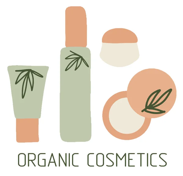 Ekologisk kosmetikainsamling, kosmetiska förpackningar, flaskor, rör — Stock vektor