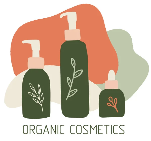 Organic cosmetics collection, cosmetic packaging, bottles, tubes, womens items — Stock Vector