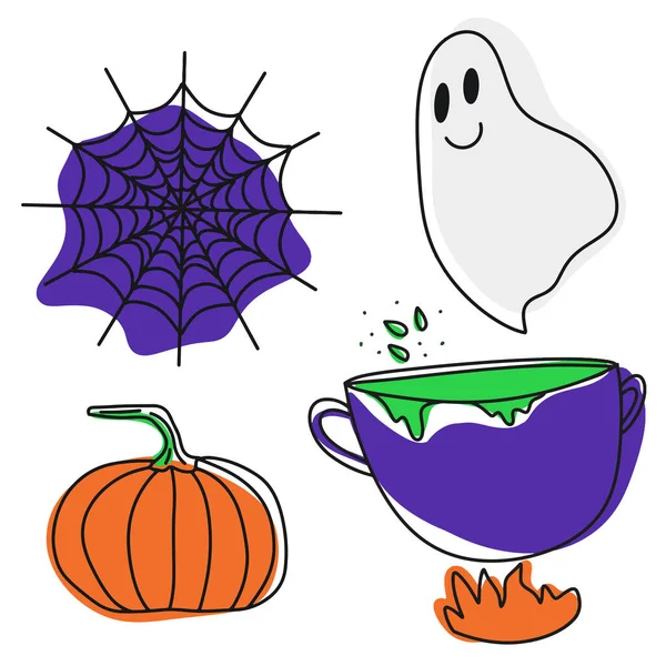 Halloween Party set, ícones de Halloween, caldeirão bruxa, coleção mágica — Vetor de Stock