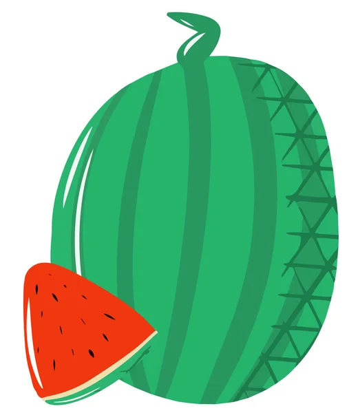 Wassermelonen-Komposition, eine ganze Wassermelone und eine Scheibe, niedliche Illustration, zum Drucken auf T-Shirts, Schreibwaren, Cartoon-Stil, modern und einfach, saftige Sommertöne, Vektor — Stockvektor