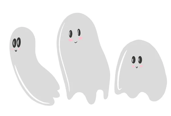 Halloween Ghost Silhouette Set, Συλλογή φαντασμάτων, χαριτωμένα φαντάσματα, λευκό φόντο, διανυσματική εικονογράφηση, Doodle Style, γραμμή Εικονογραφήσεις, κηλίδες χρώματος. — Διανυσματικό Αρχείο