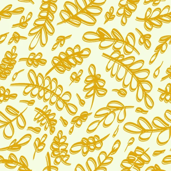 Naadloze herfst patroon op een delicate gele achtergrond, herfst blad vallen, oranje bladeren, schattig en eenvoudige illustratie, lineaire en doodle stijl — Stockfoto