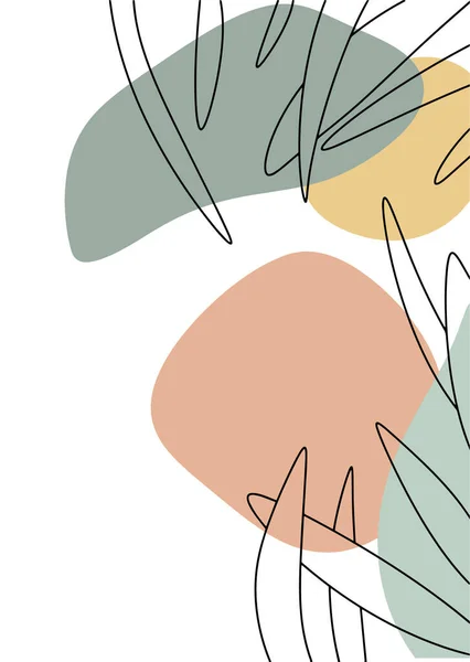 Elementos botânicos desenhados com uma única linha, um estilo de doodle minimalista, uma folha de palma, uma flor abstrata. Manchas coloridas. Ilustração vetorial. Elementos de design do logotipo — Vetor de Stock