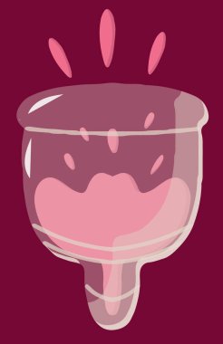 Aylık olarak bir kız için hijyen ürünleri. Kadın günlerinde kullanmak için aybaşı bardağı. Aylık regl kavramı. Adet döngüsünün modern düz tarzında vektör illüstrasyonu.