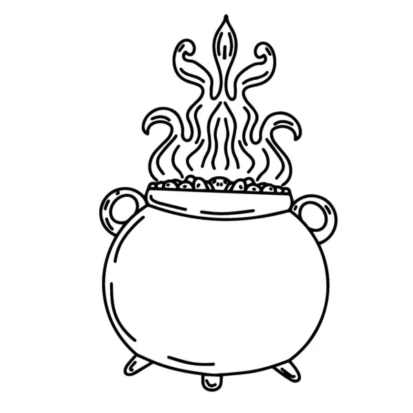 O elemento linear do Halloween é um caldeirão de bruxas no estilo de um doodle —  Vetores de Stock
