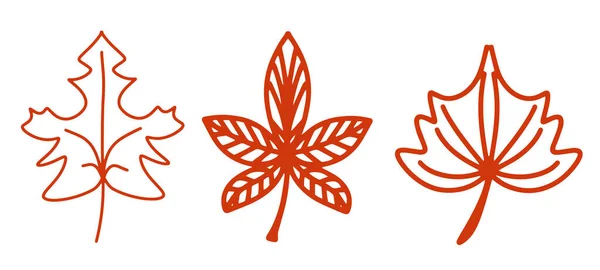 Különböző formájú őszi levelek gyűjteménye. Őszi háttér, egy poszter különböző levelekkel. Szezonális őszi elemek képeslapok, meghívók, plakátok készítéséhez. Rajzfilm lapos stílus — Stock Vector