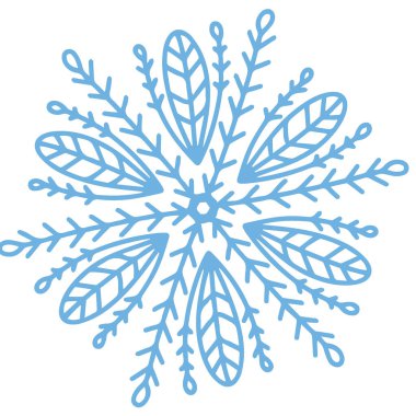 Kış tasarımı için mavi arka planda beyaz kar taneleri. Yılbaşı elementleri koleksiyonu. Kristal kar tanelerinin donmuş siluetleri. Modern tasarım dairesi. Tatil duvar kağıtları.