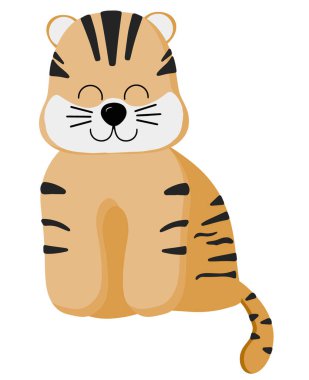 Çizgi film Tiger vektör çizimi. Tasarım için küçük bir yırtıcı hayvan. Çocuk baskısı. Düz stil. Beyaz üzerine izole tasarım elementleri. 2022 yılının sembolü.