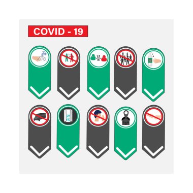 Koronavirüs önleyici işaretler. Yeni koronavirüse karşı temel koruma önlemleri. Coronavirus ikonlar aracılığıyla halka tavsiye veriyor. Covid 19 'dan sağlıklı kalmak için önemli bilgiler ve rehberlik.
