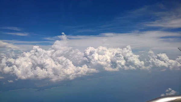 Beautiful White Clouds Rain Clouds Blue Sky View Plane Look — Stock Photo, Image