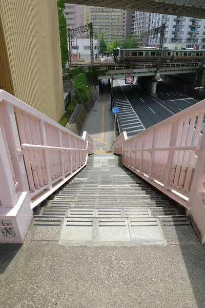 Gyalogos Létra Vezet Gyalogos Úton Footbridge Felüljáró Lépcső Gyalogos Híd — Stock Fotó