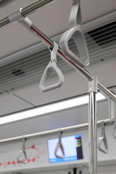 Den Grå Hängande Handtag Användning För Stående Passagerare Modern Tunnelbana — Stockfoto