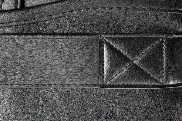 Cerrar Textura Cuero Negro Con Cosido Costura Fondo —  Fotos de Stock