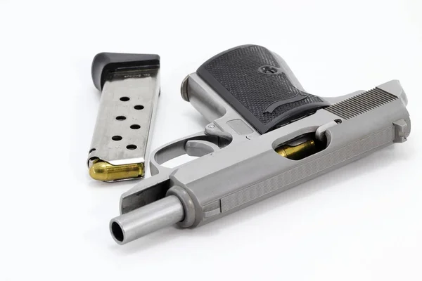 Compact Semi Automatic Pistol Stainless Steel Ppks Pistol Open Slide — Stock Photo, Image