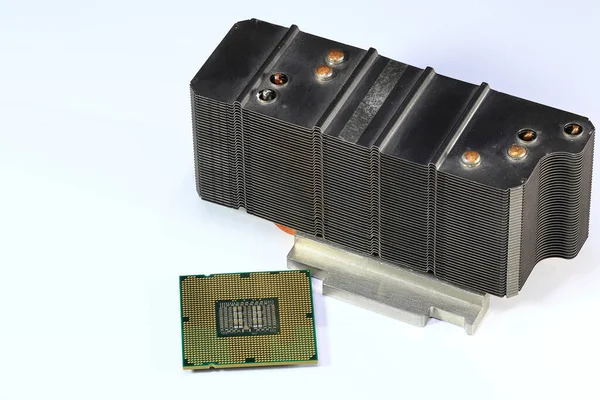 Fechar Alto Desempenho Cpu Com Dissipador Calor Alumínio Cobre Tubo — Fotografia de Stock