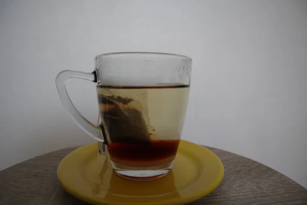 Making Cup Tea Teabag Glass — Stok fotoğraf