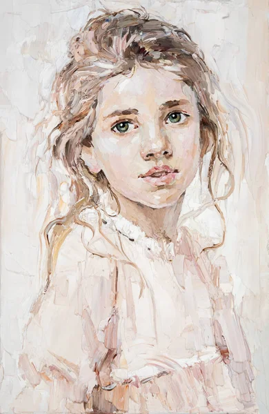 一个年轻姑娘被描绘在米色的背景上. — 图库照片