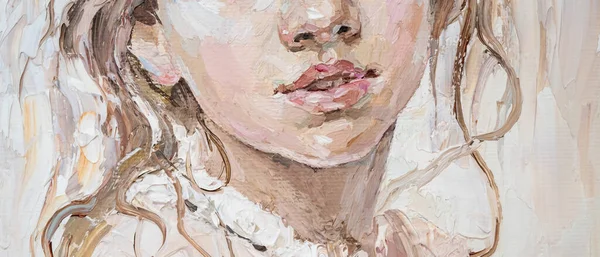 Fragment av porträtt av en flicka med brunt hår är gjord i en klassisk stil. — Stockfoto