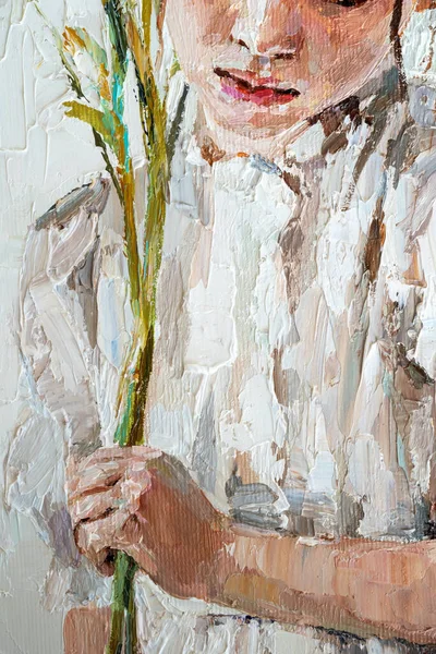 Ragazza con un fiore in mano su uno sfondo bianco. — Foto Stock