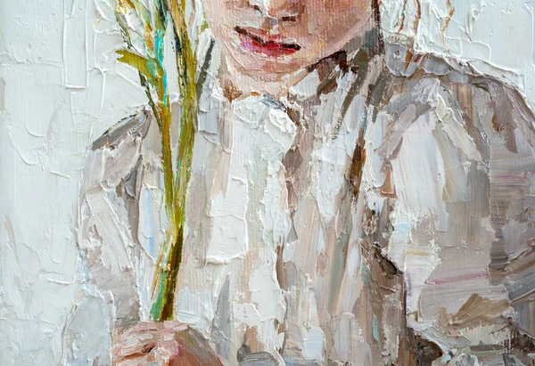 Mädchen mit einer Blume in der Hand auf weißem Hintergrund. — Stockfoto