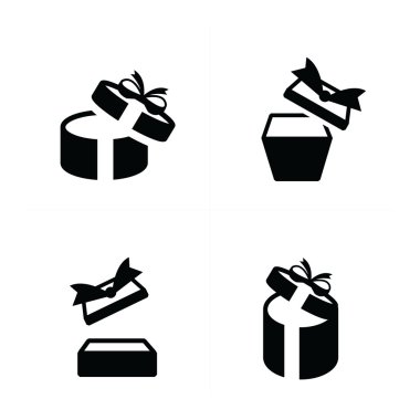 Siyah Hediye Icons set, hediye kutusu üst görünümü açın