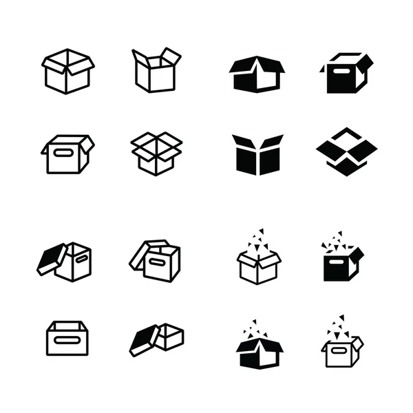 Paketkasten, geöffnete Box-Symbole — Stockvektor
