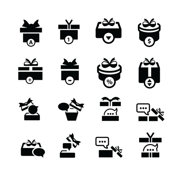 Set nero regalo e bolla parlare icone — Vettoriale Stock