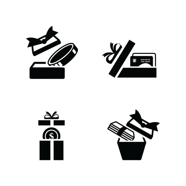 Set icone regalo nero, credito aperto in confezione regalo — Vettoriale Stock