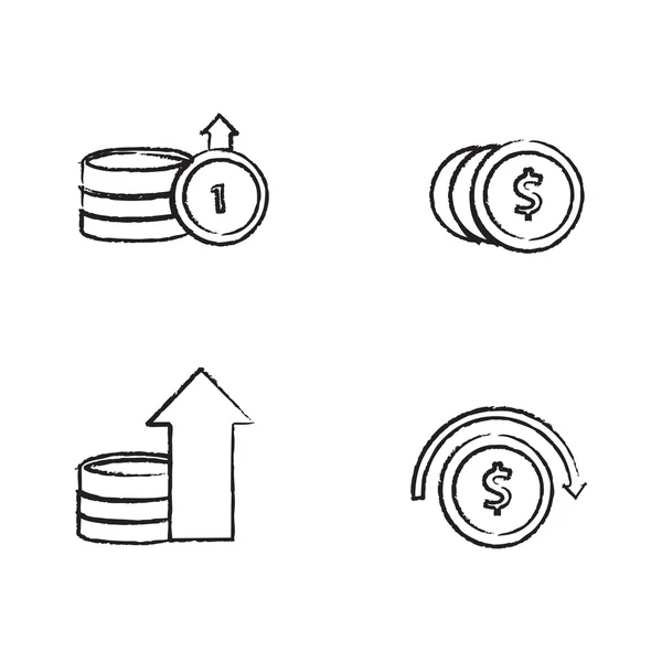 Desenho conjunto de desenho de moedas —  Vetores de Stock