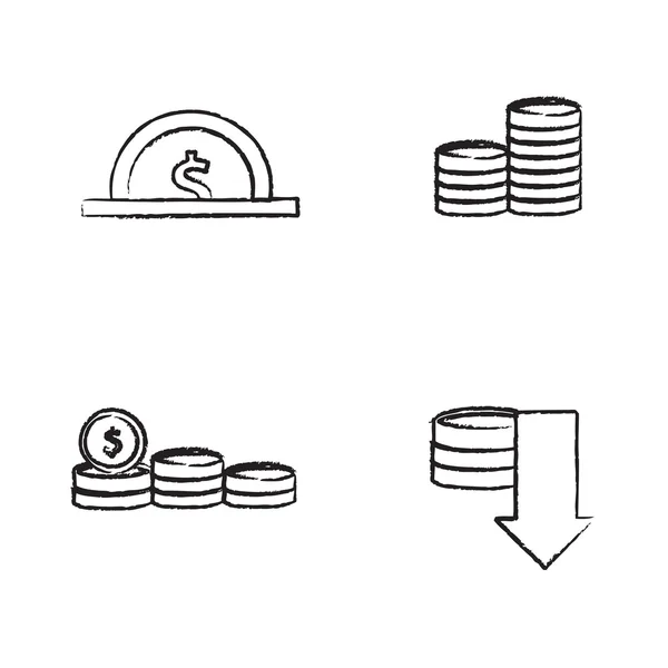 Vektor érmék ikonok rajzolása beállítása — Stock Vector