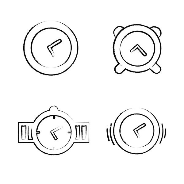 Conjunto de iconos de reloj de tiempo de dibujo, diseño de vectores — Vector de stock