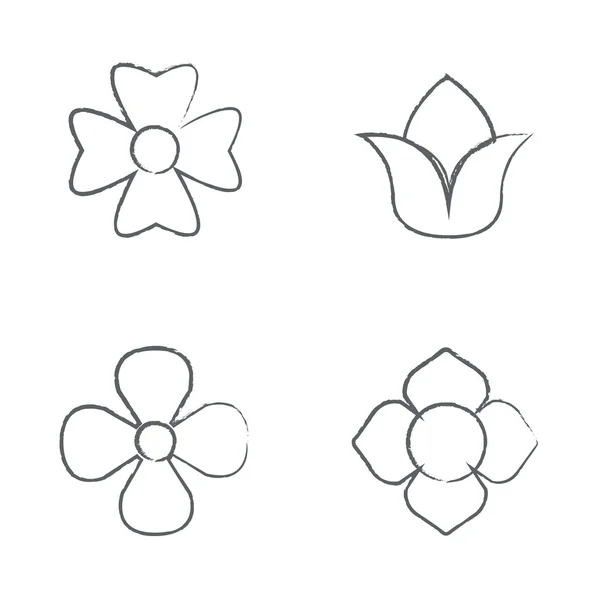 Dibujo conjunto de iconos de flores conjunto — Archivo Imágenes Vectoriales