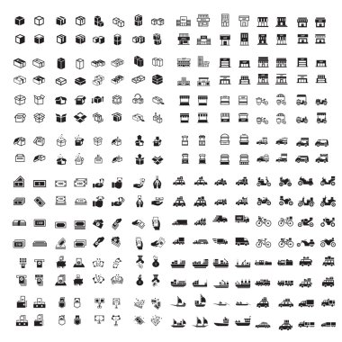 kutusu, taşıma, para ve Dükkanı 256 madde Icons set