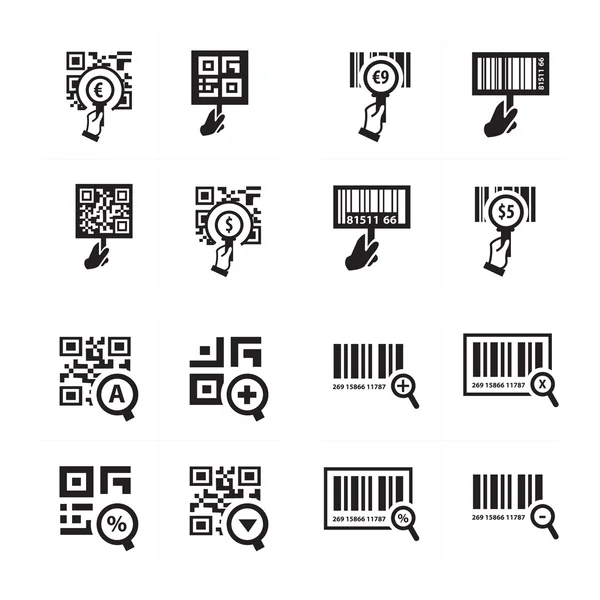 Hand en Zoom Qr code pictogramserie — Stockvector