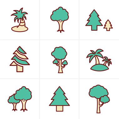 Simge stil ağaç simgeler kümesi, vektör tasarımı