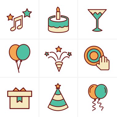 Simge stil parti Icons Set, vektör tasarımı