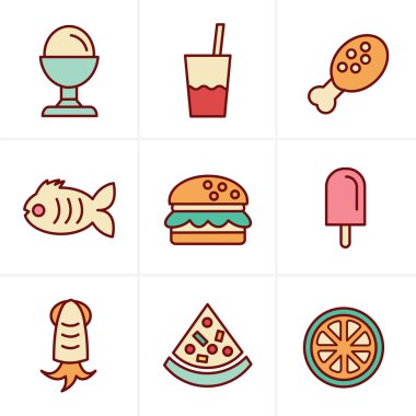 Simge stil gıda simgeler kümesi, vektör tasarımı