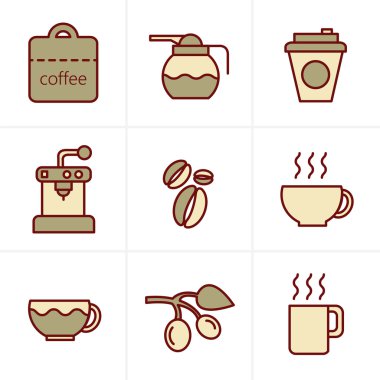 Beyaz arka plan ile simgeler stil kahve simgeleri