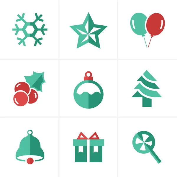 Flache Ikone Weihnachtssymbole Set, Vektordesign — Stockvektor