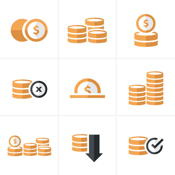 Flat icon  Coins Icons Set, Vector Design black color