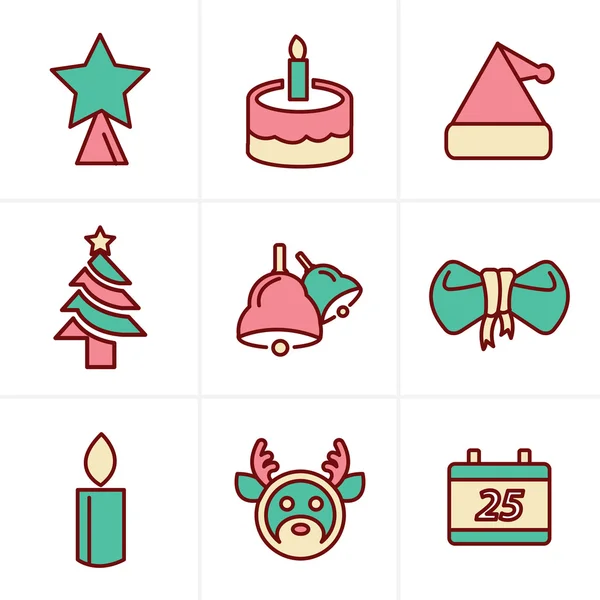 Ikony ve stylu ikony sada Vánoce, Vektorová Design — Stockový vektor