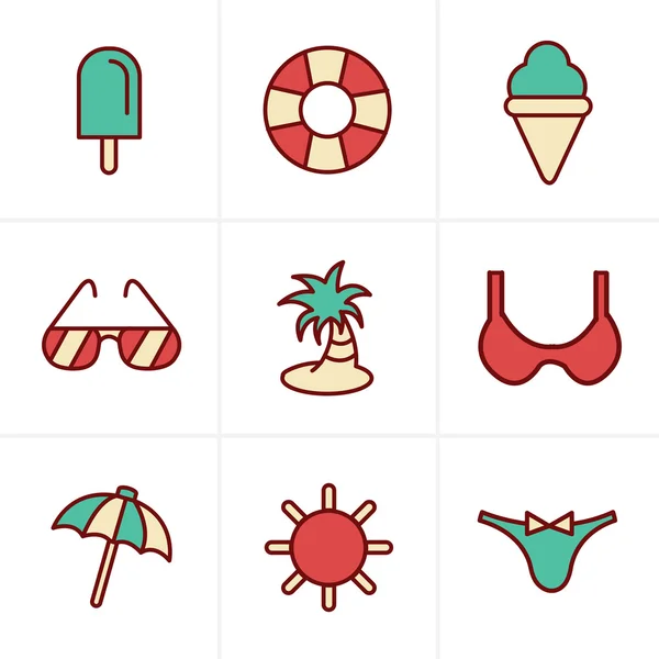 Ikoner stil sommaren ikoner Set, vektor Design — Stock vektor