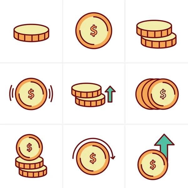 Munten Icons Set, Vector Design — Stockvector