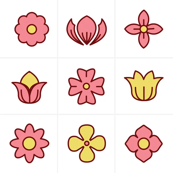 Conjunto de iconos de flores de estilo, diseño vectorial — Archivo Imágenes Vectoriales