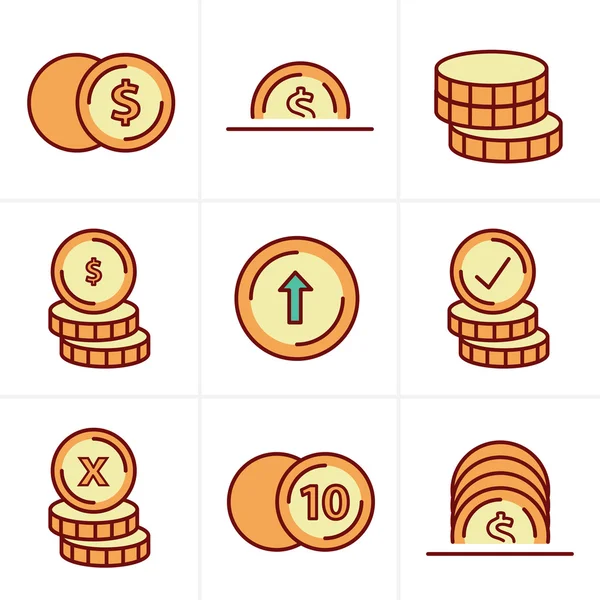 Ícones Estilo Moedas Ícones Set, Vector Design cor preta — Vetor de Stock